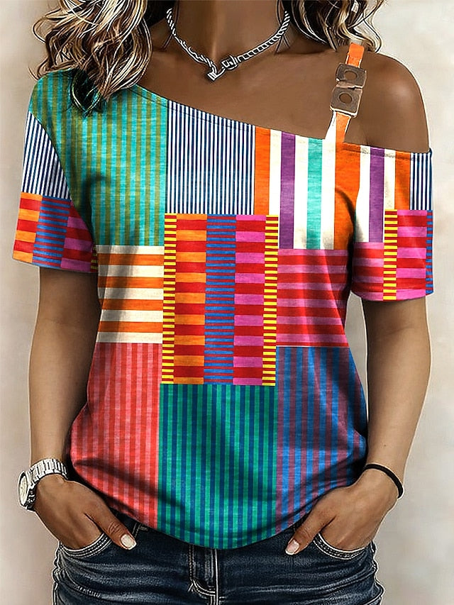 Women's T Shirt Tee Top Print Asymmetrical Graphic