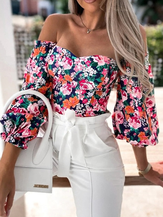 Women's Boho Shirt Blouse Print Flower Modern Boho Long