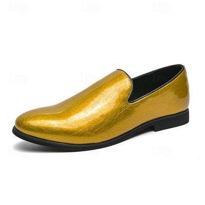 Shiny Loafers – Slip-On Metallic Men's Fashionable Gold