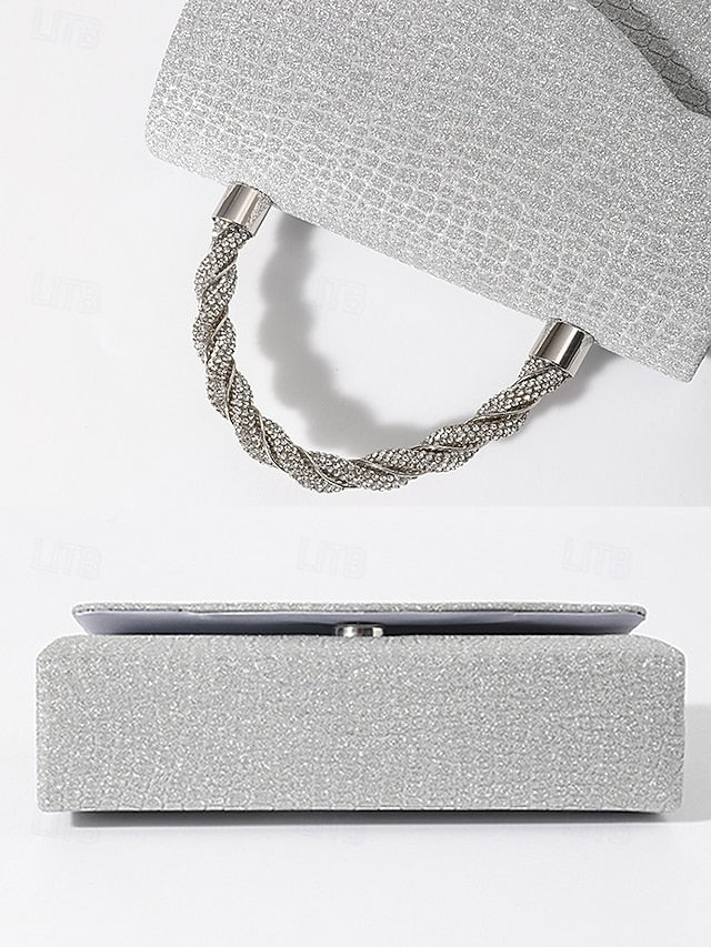 – with Handle Women's Glitter Silver Rhinestone Handbag