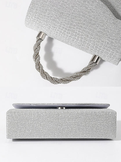 – with Handle Women's Glitter Silver Rhinestone Handbag