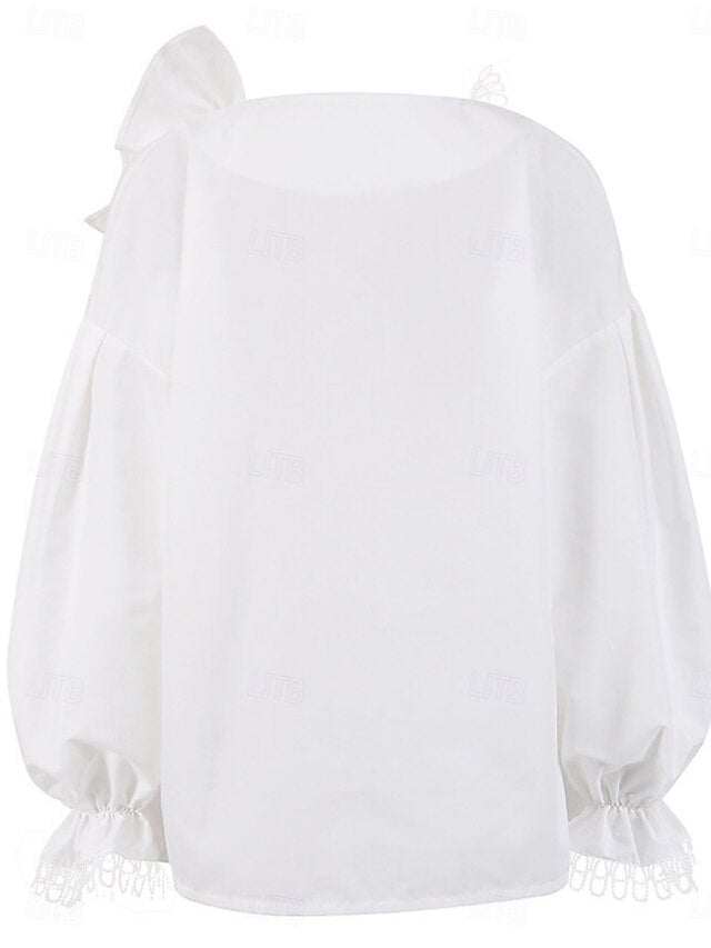 Women's Casual Shirt Button Up Shirt Blouse Ruffle Solid