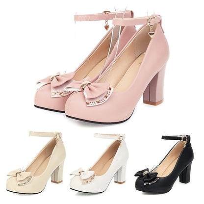 Pumps Round – Block Toe Girls' Shoes Heel White