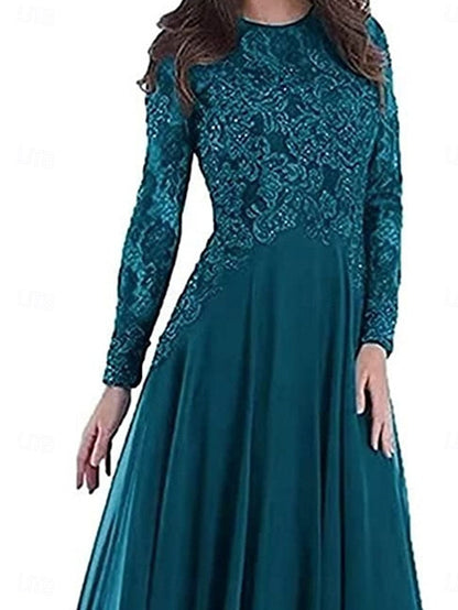 Neck Dress Crew A-Line of Floor Mother Party the Elegant Bride