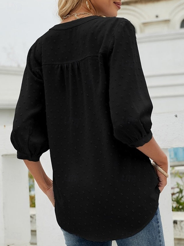 Women's Blouse Buttons Solid Color Elegant Stylish Casual