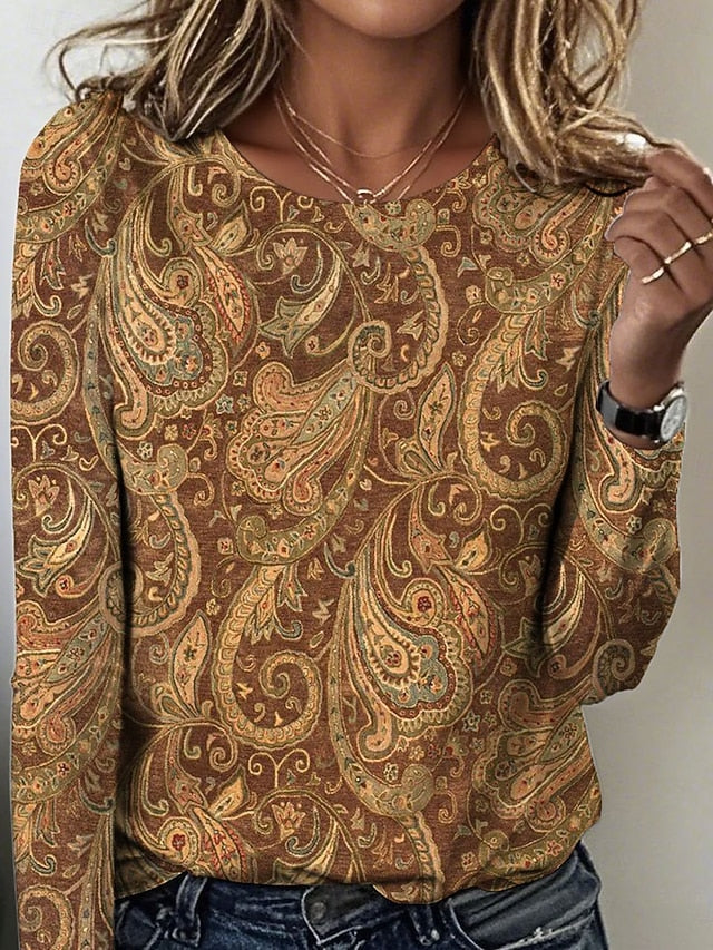 Women's T Shirt Print Floral Graphic Paisley Vintage