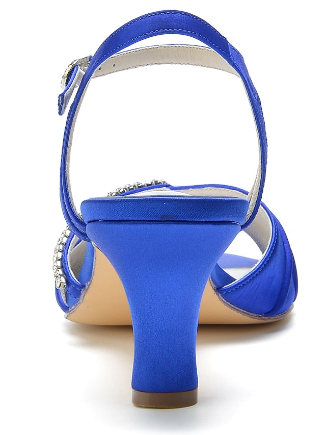 Rhinestone – Blue Women's Heeled Sandals Satin Navy