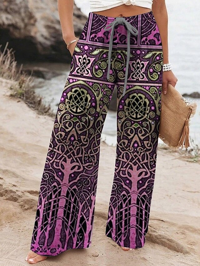 Women's Wide Leg Pants Trousers Vintage Ethnic Style Long