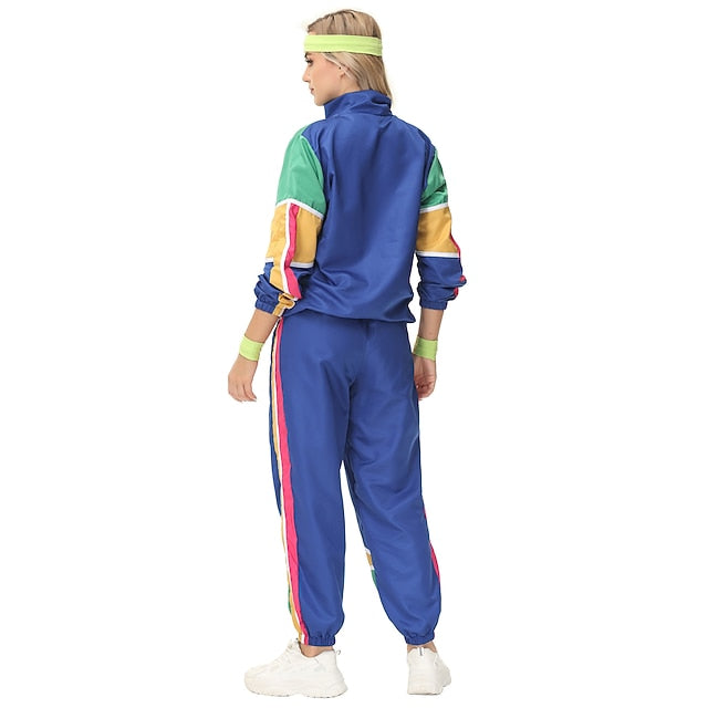 Retro Vintage 1980s Workout Outfits Cosplay Patchwork Fancy