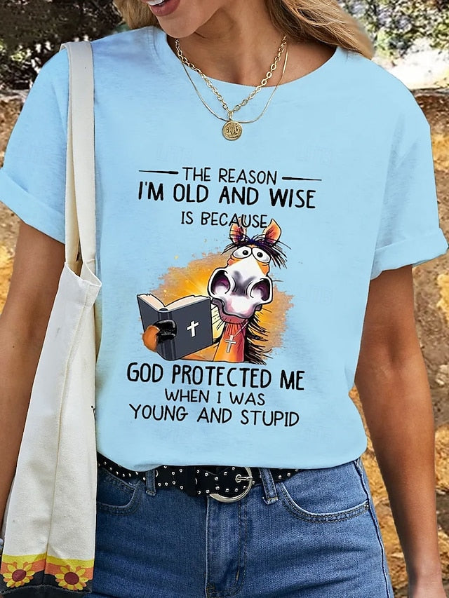 Women's T Shirt Print Graphic Letter Donkey Vintage Stylish