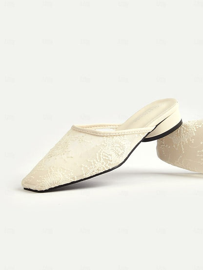 Sheer Women's Ballet Lace Elegant White Mesh Flats –