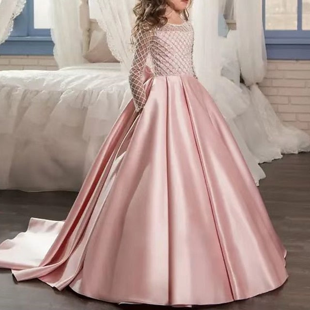 Color Kids Long Party Solid Flower Dress Girls' Girl