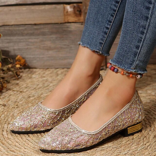 Women's Silver Flats Ballet – Elegant Mesh Sequin
