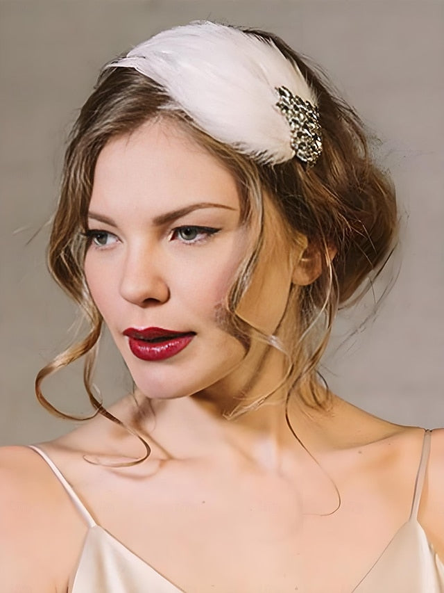 Crystal Hair Vintage Women's Clip - White Feather