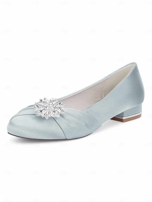 White Wedding Satin Flats – Elegant Crystal Women's