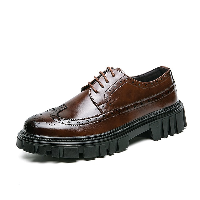 Shoes Brogue Chunky Sole Men's Faux Leather Brown –