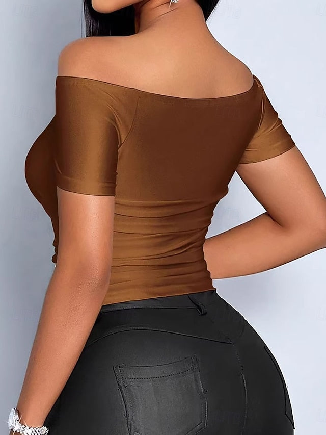 Women's Blouse Ruched Patchwork Plain Stylish Sexy Short