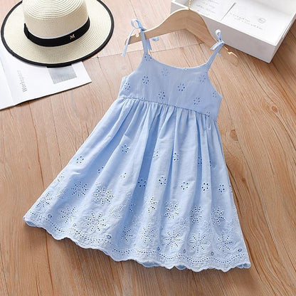 Cotton Kids Princess Color Sleeveless Summer Dresses Solid