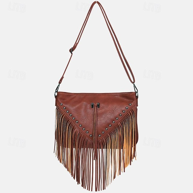 Style Leather with Women's Fringe Crossbody Bohemian Bag