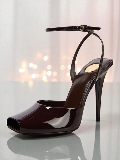 Leather Heels Peep High - Women's Toe Patent Green Dark