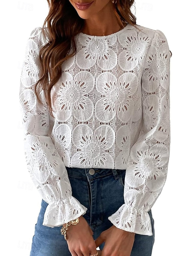 Women's Lace Shirt Blouse Lace Plain Active Casual Long