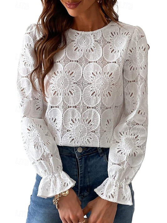 Women's Lace Shirt Blouse Lace Plain Active Casual Long