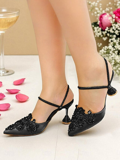 Embellished Women's Gold Toe Satin Rhinestone Pointed