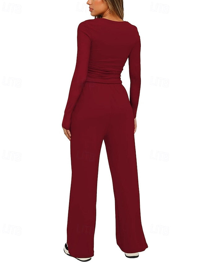 Women's Pants Sets Bolero Top Long Sleeve Crew Neck Plain