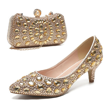 Matching Women's Heel Kitten Crystal-Embellished Shoes and