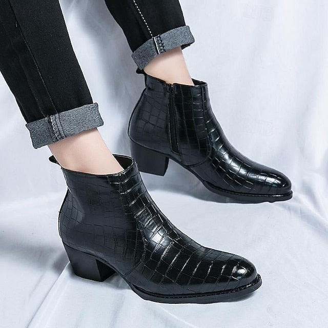 Ankle - Boots Brown Men's Crocodile Faux Pattern Leather