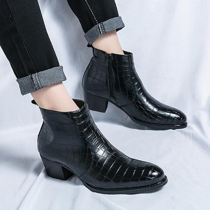 Ankle - Boots Brown Men's Crocodile Faux Pattern Leather