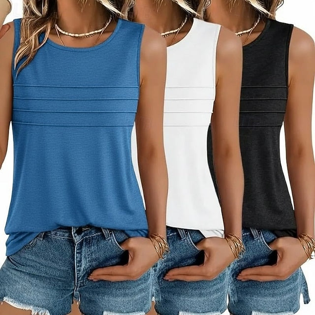 Multi Packs 3pcs Female Round Neck Sleeveless black+white+green