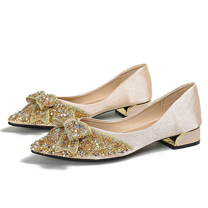 Bow Glitter with Flats - Women's Detail Rhinestone Elegant