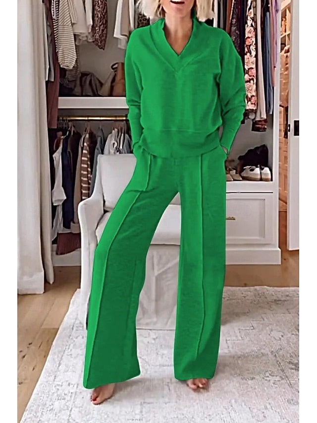 Bolero Top Pants Sets Women's V Solid Neck Sleeve Long
