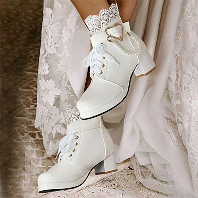 Wedding Shoes Women's Boots Lace-Up White Ankle – Bridal