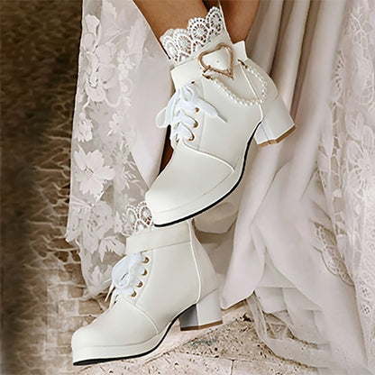 Wedding Shoes Women's Boots Lace-Up White Ankle – Bridal
