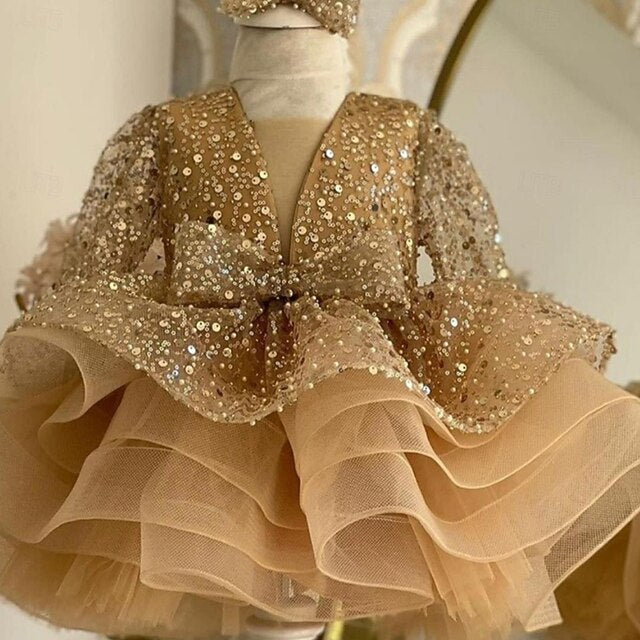 Length Kids Party Dress Sleeve Color 3/4 Girls' Solid