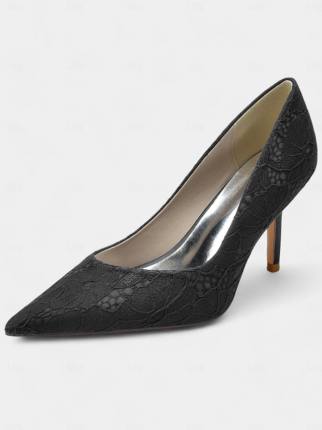 Women's Lace-Embroidered - Pointed-Toe Heels Stiletto