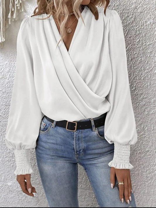 Women's Shirt Elegant Dressy Satin Top Ruched Solid Color
