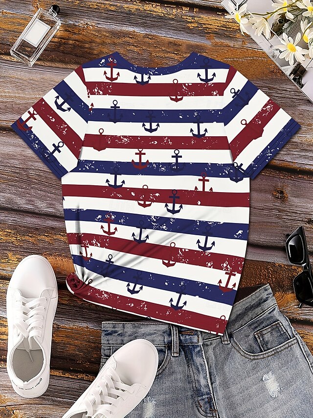 Women's T Shirt Print Graphic Geometric Anchor Vintage
