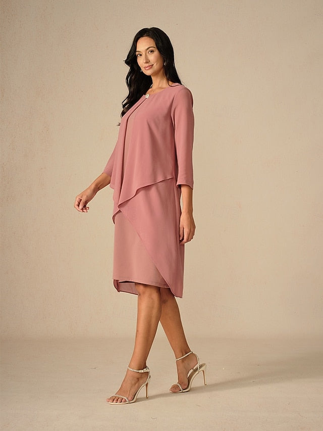 Women's Evening Dress Cape Sleeve Knee-Length Elegant Green