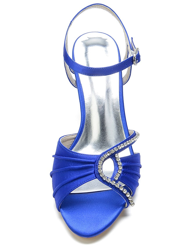 Rhinestone – Blue Women's Heeled Sandals Satin Navy
