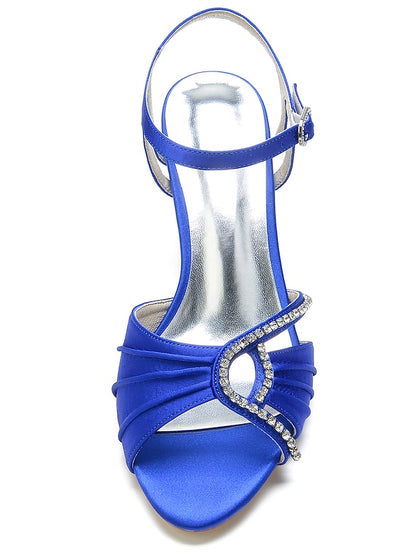 Rhinestone – Blue Women's Heeled Sandals Satin Navy