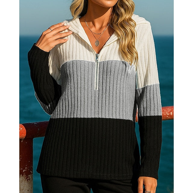Women's Pullover Sweatshirt Casual Hoodies Half Zip Long