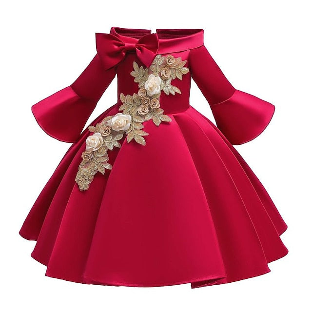 Floral Length Dress Party 3/4 Girls' Sleeve Formal Kids