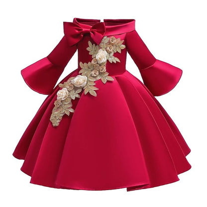 Floral Length Dress Party 3/4 Girls' Sleeve Formal Kids