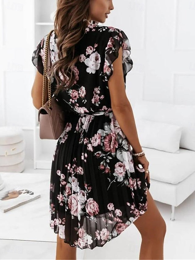 Women's Casual Dress Floral Print V Neck Mini Dress Stylish
