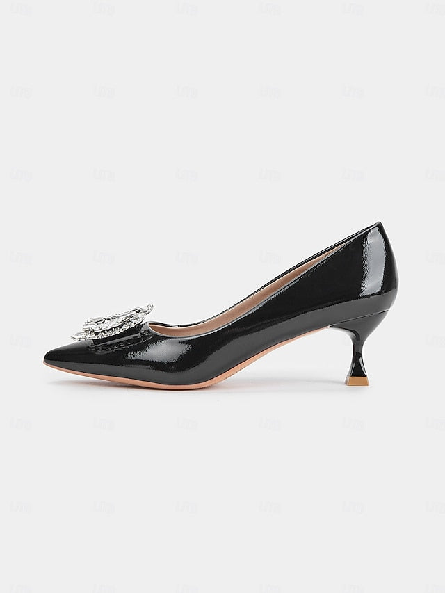 with Black Patent Leather Crystal Women's Pumps Embellished