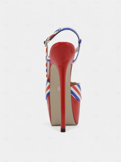 Platform Red White Striped and Blue Stiletto Heels Women's