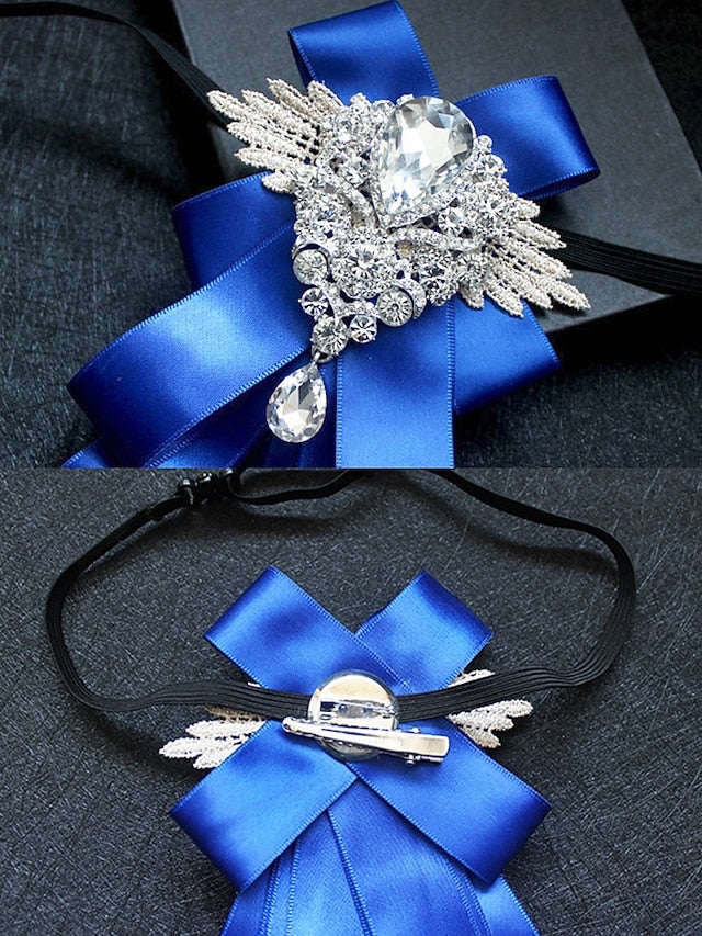 Bow Ribbon Brooch Luxury Pin Elegant Men's Tie - Crystal